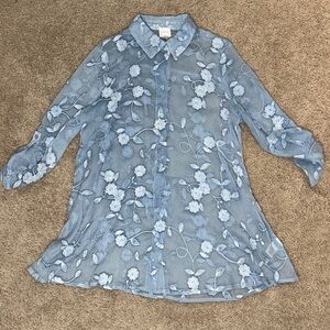 Cupio Sky Blue Floral Embroidered Blouse